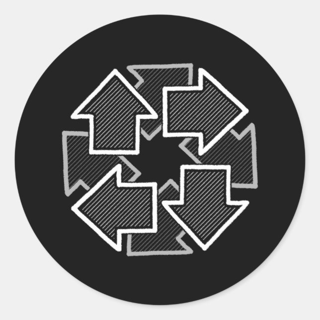 Clockwise Arrows Minimal Geometric Black Variant 2 Runder Aufkleber (Vorderseite)