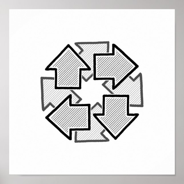 Clockwise Arrows Minimal Geometric White Variant 1 Poster (Vorne)