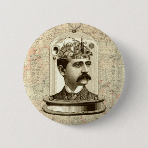 Clockwork Brain STEAMPUNK Vintag Button