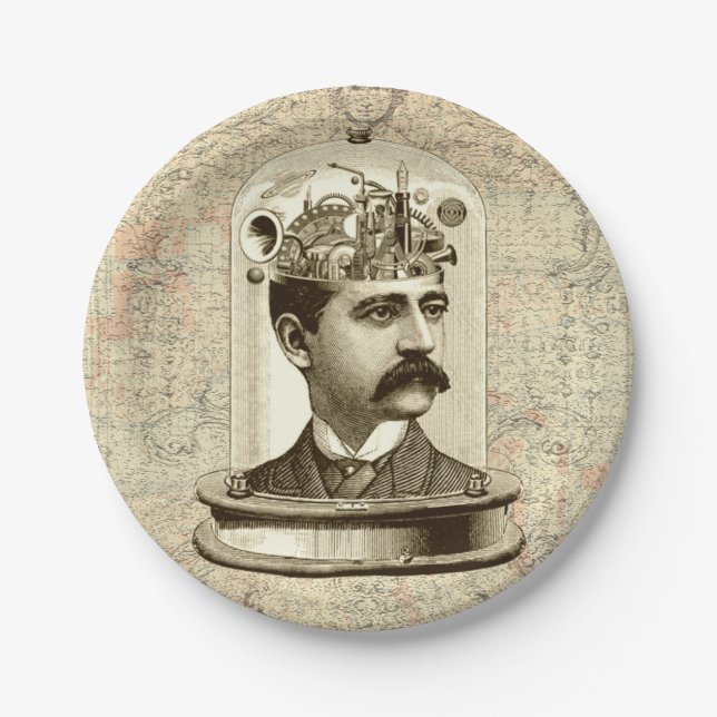 Clockwork Brain STEAMPUNK Vintag Pappteller (Vorderseite)