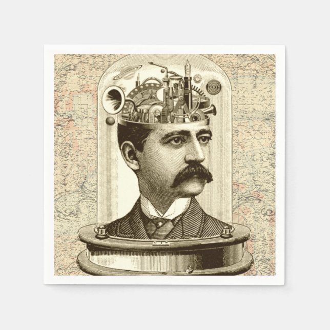 Clockwork Brain STEAMPUNK Vintag Serviette (Vorderseite)