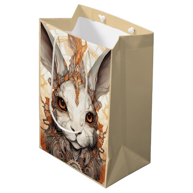 Clockwork Carrot Solarpunk Steampunk Rabbit Bunny Mittlere Geschenktüte (Vorderseite Schrägansicht)