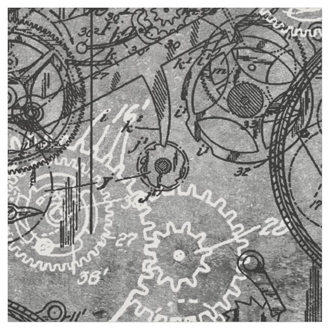 Clockwork Collage Grau Stoff (Nahaufnahme)