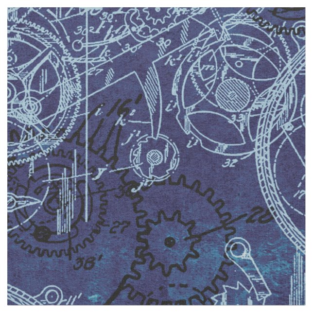 Clockwork Collage Indigo Stoff (Nahaufnahme)