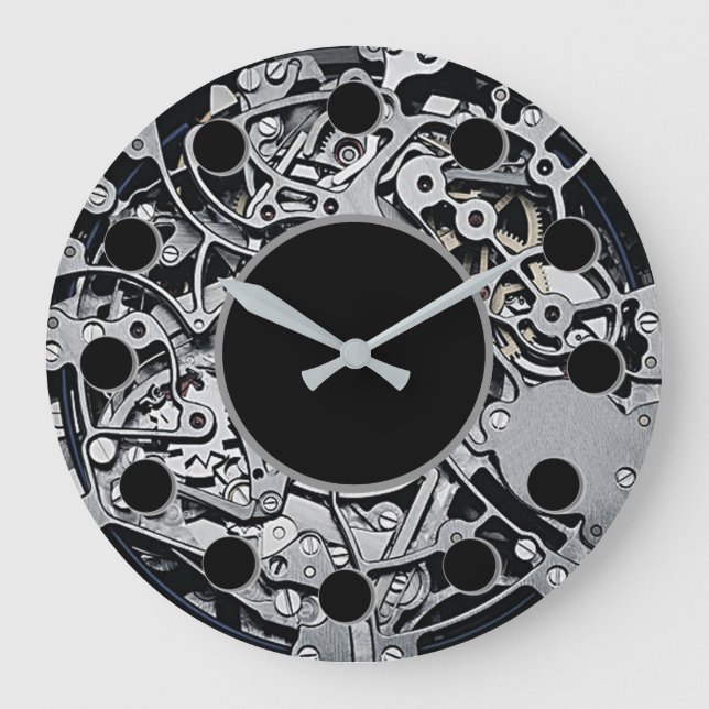 Clockwork Gears Silver Wall Clock Große Wanduhr (Vorderseite)