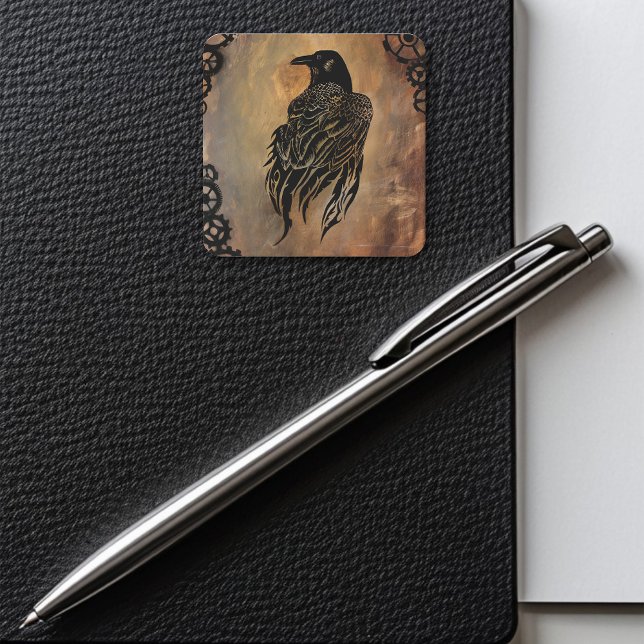 Clockwork Raven Quadratischer Aufkleber (Von Creator hochgeladen)