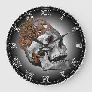 Clockwork Skull Cogs Steampunk Skeleton Gothic Große Wanduhr
