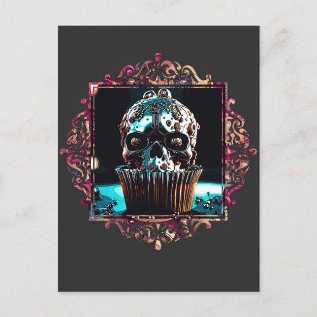 Clockwork Skull Cupcake Postkarte (Vorderseite)