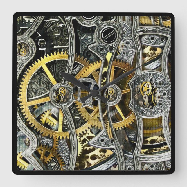 Clockworks Wall Quadratische Wanduhr (Vorderseite)