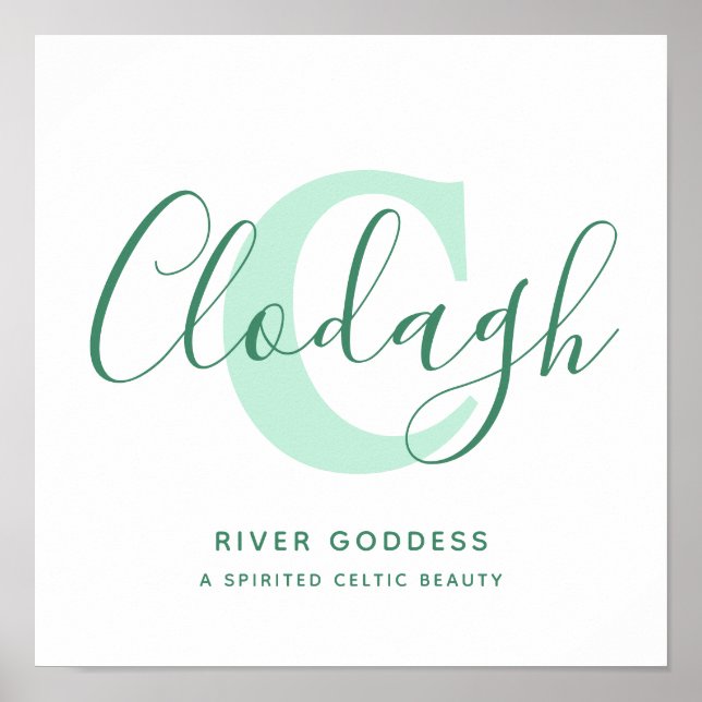 Clodagh Name bedeutet Farbtöne für grünen Text Poster (Vorne)