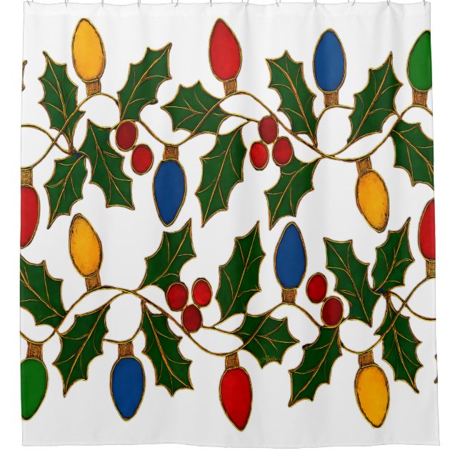Cloisonne Art Christmas Lights and Holly Duschvorhang (Vorderseite)
