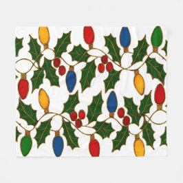 Cloisonne Art Christmas Lights and Holly Fleecedecke