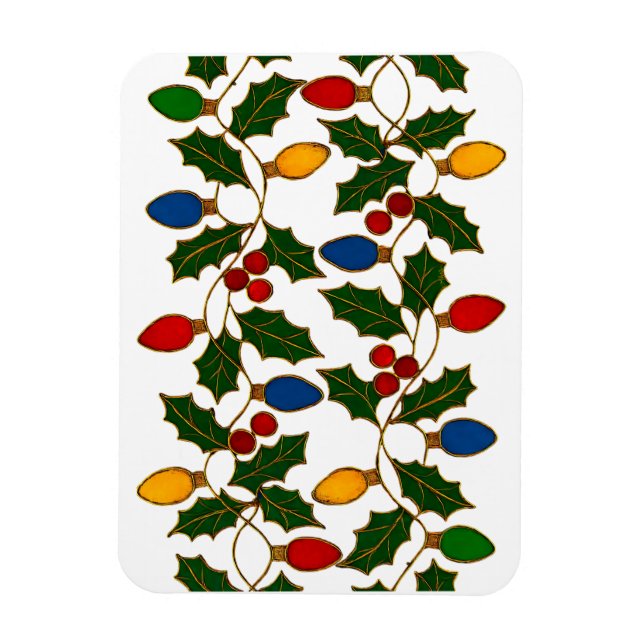 Cloisonne Art Christmas Lights and Holly Magnet (Vertikal)