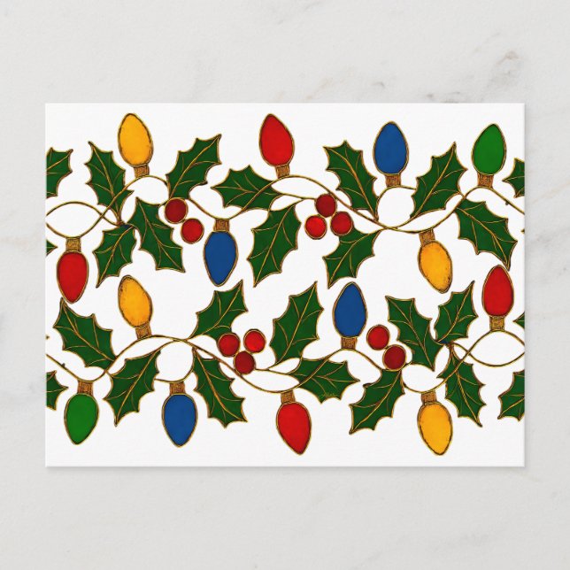 Cloisonne Art Christmas Lights and Holly Postkarte (Vorderseite)