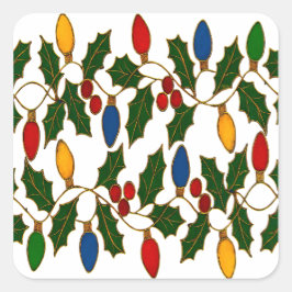 Cloisonne Art Christmas Lights and Holly Quadratischer Aufkleber