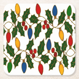 Cloisonne Art Christmas Lights and Holly Rechteckiger Pappuntersetzer