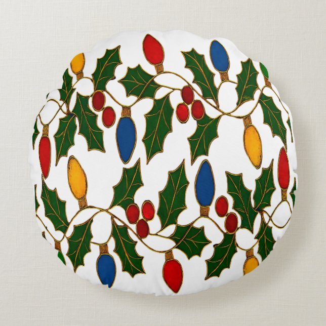 Cloisonne Art Christmas Lights and Holly Rundes Kissen (Vorderseite)