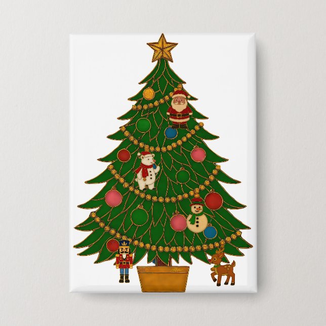 Cloisonne Art Christmas Tree Character Ornaments Button (Vorderseite)