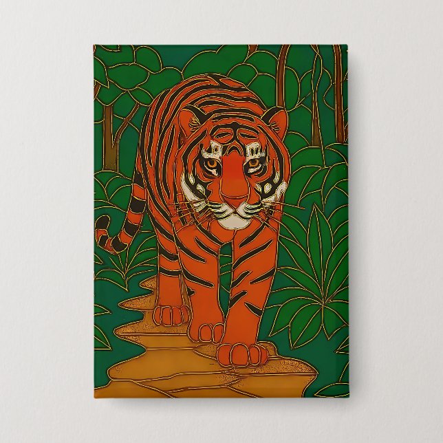 Cloisonne Art Tiger on the Jungle Path Button (Vorderseite)