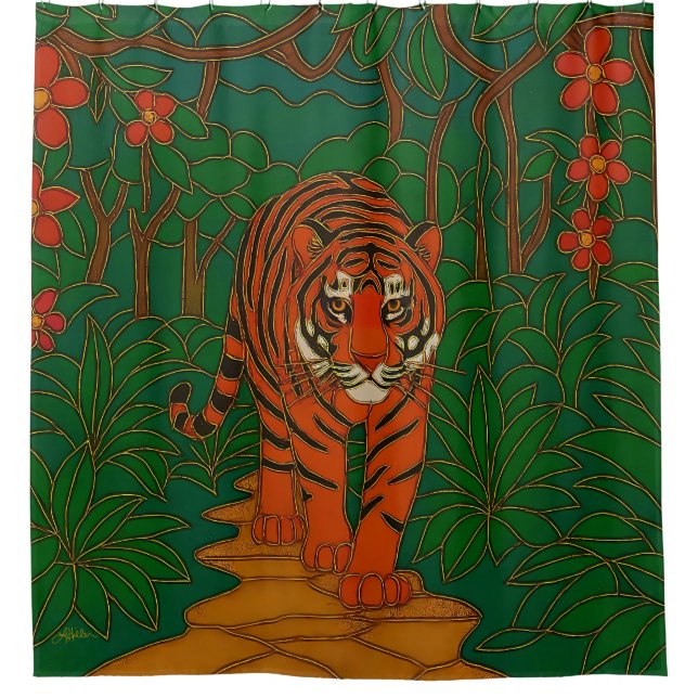 Cloisonne Art Tiger on the Jungle Path Duschvorhang (Vorderseite)