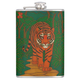 Cloisonne Art Tiger on the Jungle Path Flachmann