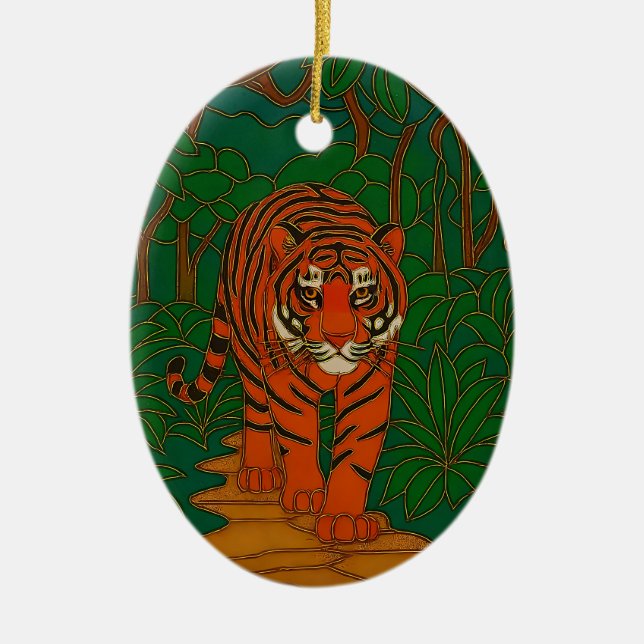 Cloisonne Art Tiger on the Jungle Path Keramik Ornament (Vorne)