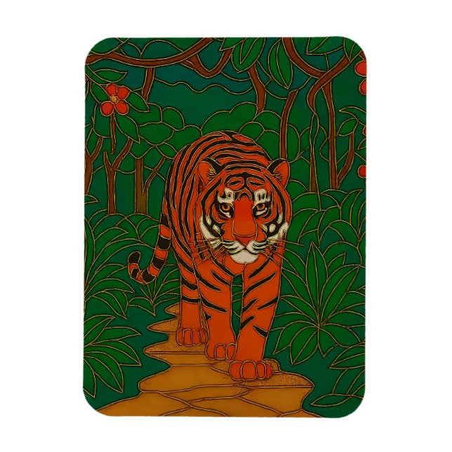 Cloisonne Art Tiger on the Jungle Path Magnet (Vertikal)