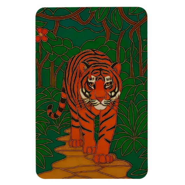 Cloisonne Art Tiger on the Jungle Path Magnet (Vertikal)