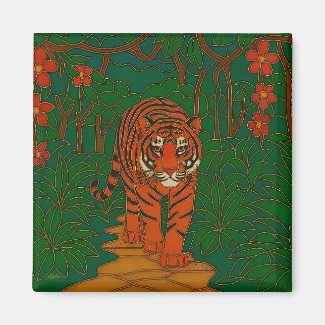 Cloisonne Art Tiger on the Jungle Path Magnet (Vorne)