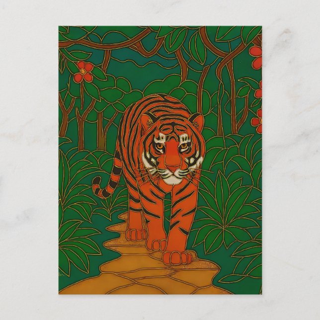 Cloisonne Art Tiger on the Jungle Path Postkarte (Vorderseite)