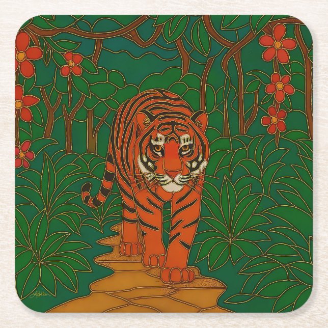 Cloisonne Art Tiger on the Jungle Path Rechteckiger Pappuntersetzer (Vorderseite)