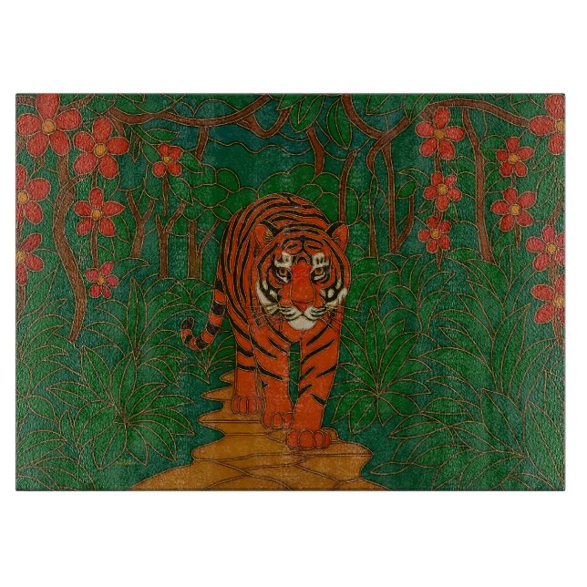 Cloisonne Art Tiger on the Jungle Path Schneidebrett (Vorderseite)