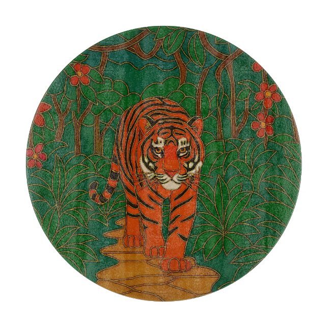 Cloisonne Art Tiger on the Jungle Path Schneidebrett (Vorderseite)