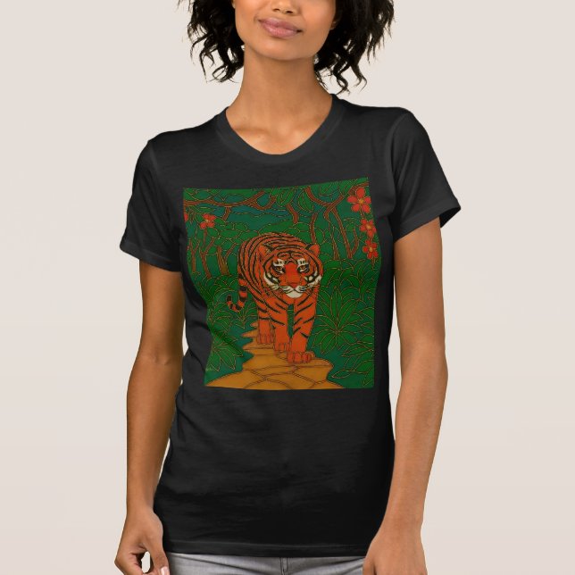 Cloisonne Art Tiger on the Jungle Path T-Shirt (Vorderseite)