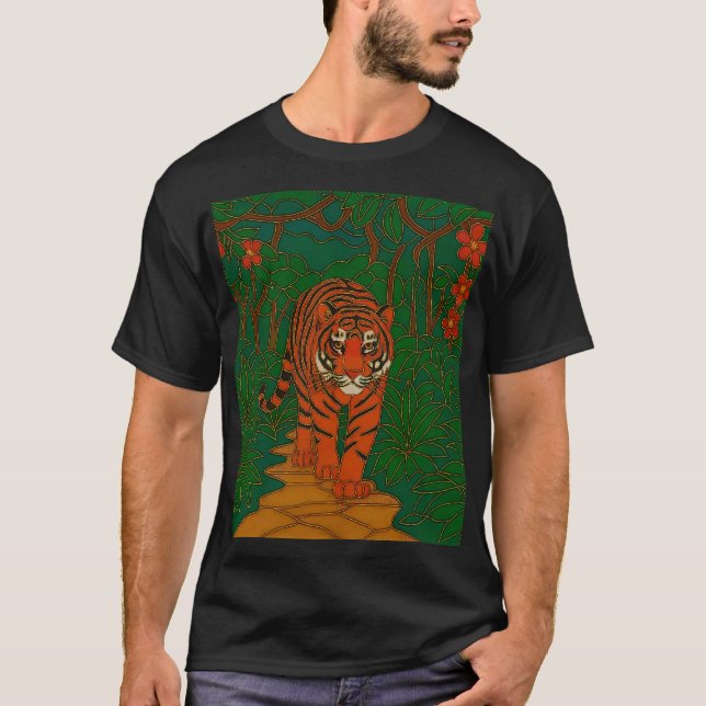 Cloisonne Art Tiger on the Jungle Path T-Shirt (Vorderseite)