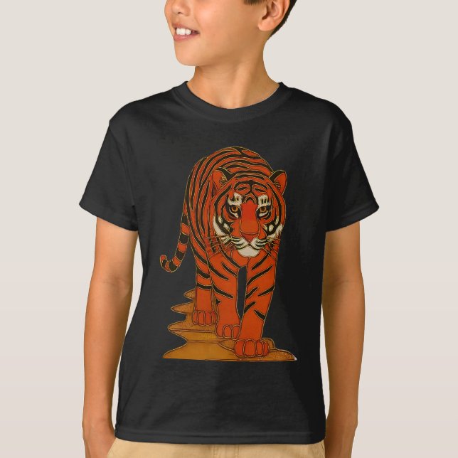 Cloisonne Art Tiger on the Jungle Path T-Shirt (Vorderseite)