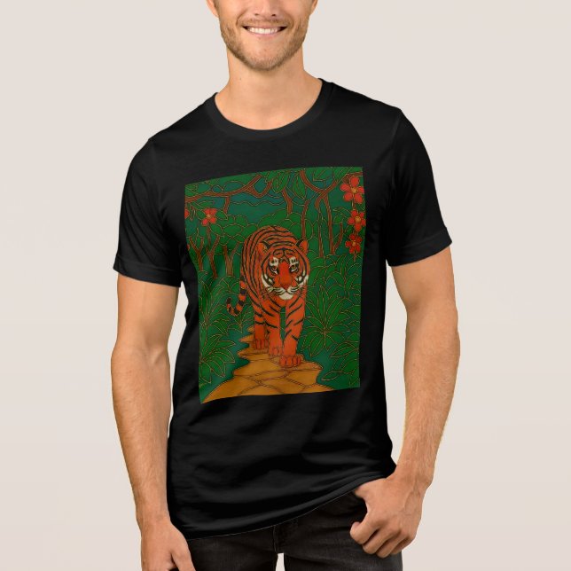 Cloisonne Art Tiger on the Jungle Path Tri-Blend Shirt (Vorderseite)