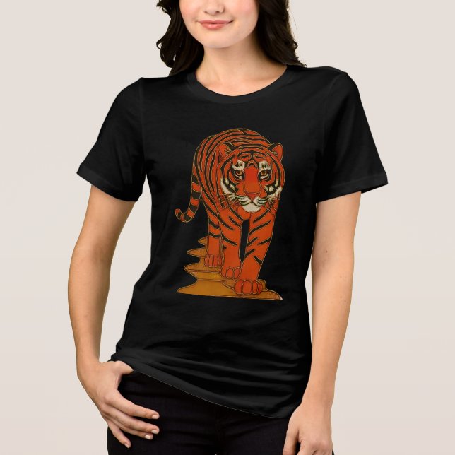 Cloisonne Art Tiger on the Jungle Path Tri-Blend Shirt (Vorderseite)