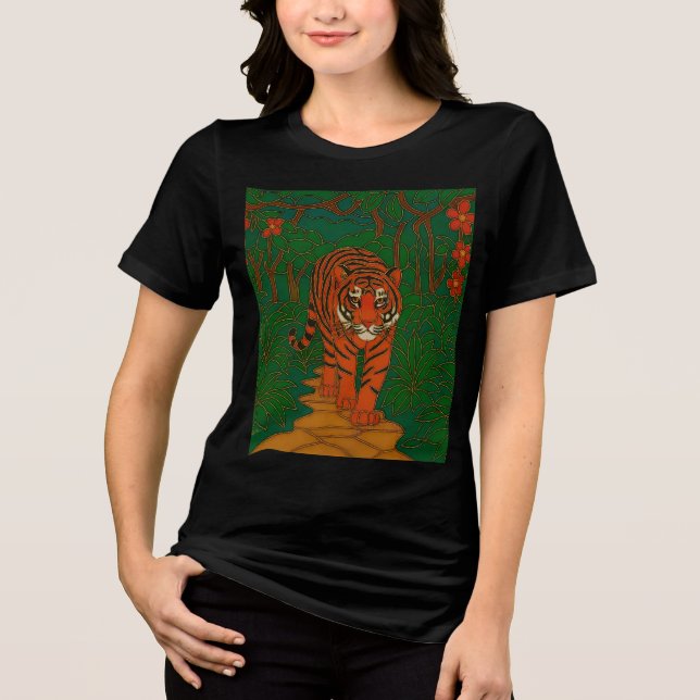 Cloisonne Art Tiger on the Jungle Path Tri-Blend Shirt (Vorderseite)