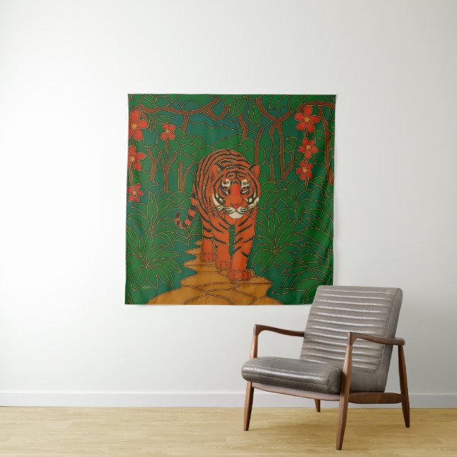 Cloisonne Art Tiger on the Jungle Path Wandteppich (Beispiel)