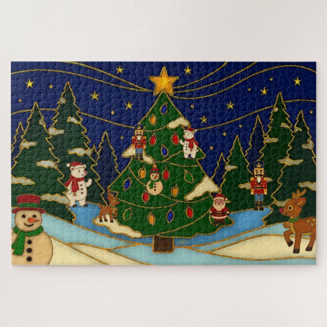 Cloisonne Art Whimsical Forest Classic Christmas  (Horizontal)