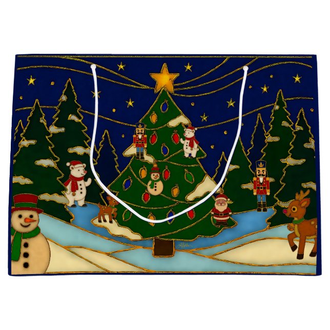 Cloisonne Art Whimsical Forest Classic Christmas  Große Geschenktüte (Vorderseite)