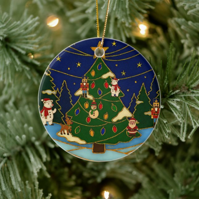Cloisonne Art Whimsical Forest Classic Christmas  Keramik Ornament (Baum)