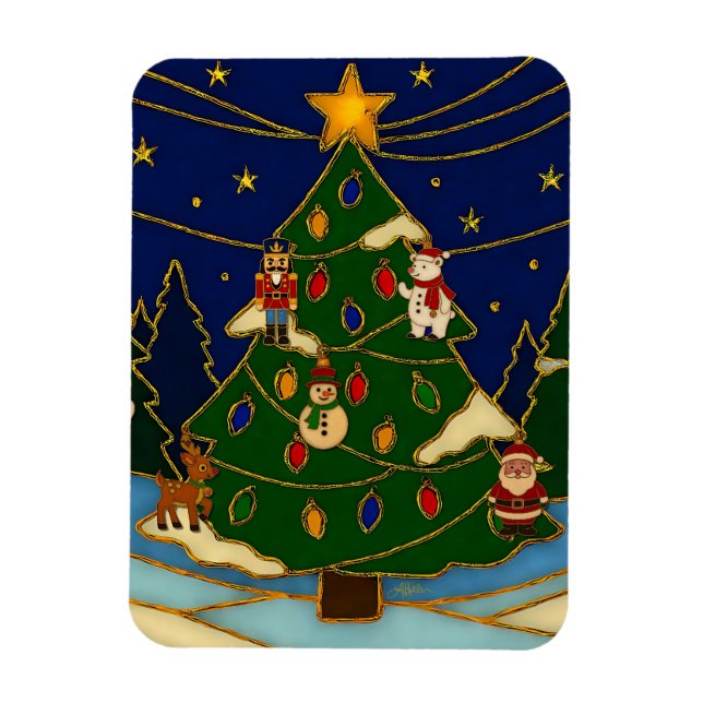 Cloisonne Art Whimsical Forest Classic Christmas  Magnet (Vertikal)