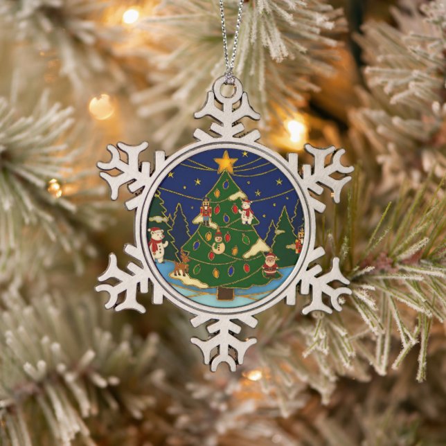 Cloisonne Art Whimsical Forest Classic Christmas  Schneeflocken Zinn-Ornament (Baum)
