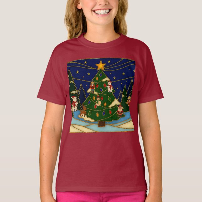 Cloisonne Art Whimsical Forest Classic Christmas  T-Shirt (Vorderseite)