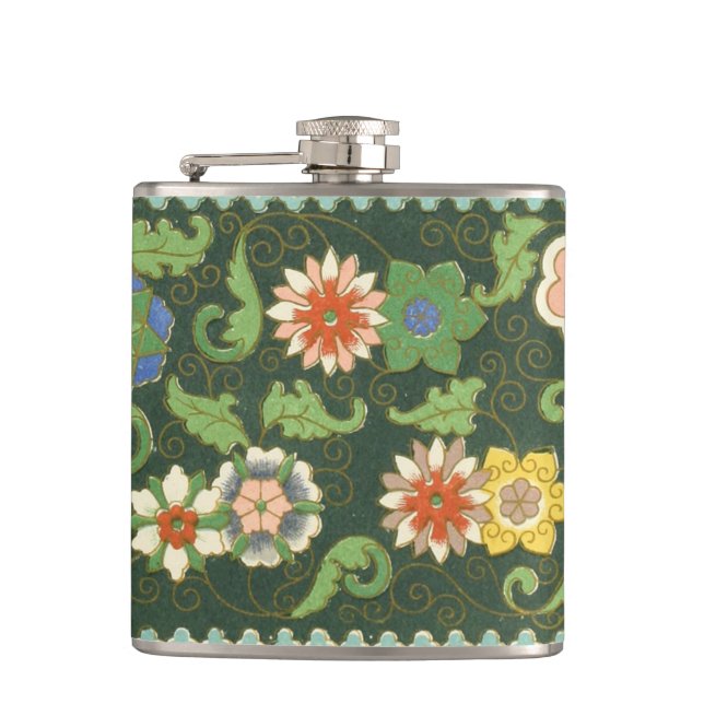 Cloisonne China Patter Asian Oriental Flachmann (Vorderseite)