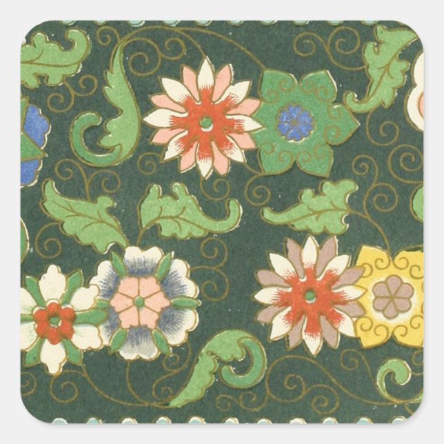Cloisonne China Patter Asian Oriental Quadratischer Aufkleber (Vorderseite)
