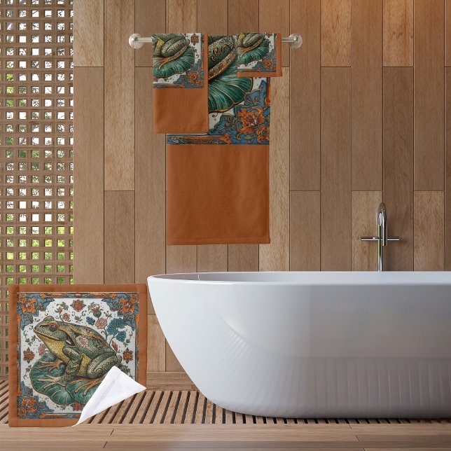 Cloisonne Frog on Lily Pad Badhandtuch Set (Von Creator hochgeladen)