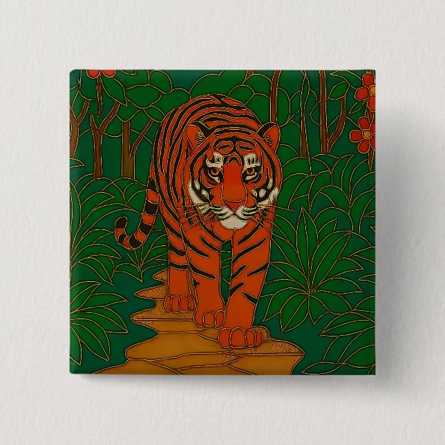 Cloisonne-Kunst Tiger auf dem Dschungelpfad Button (Vorderseite)